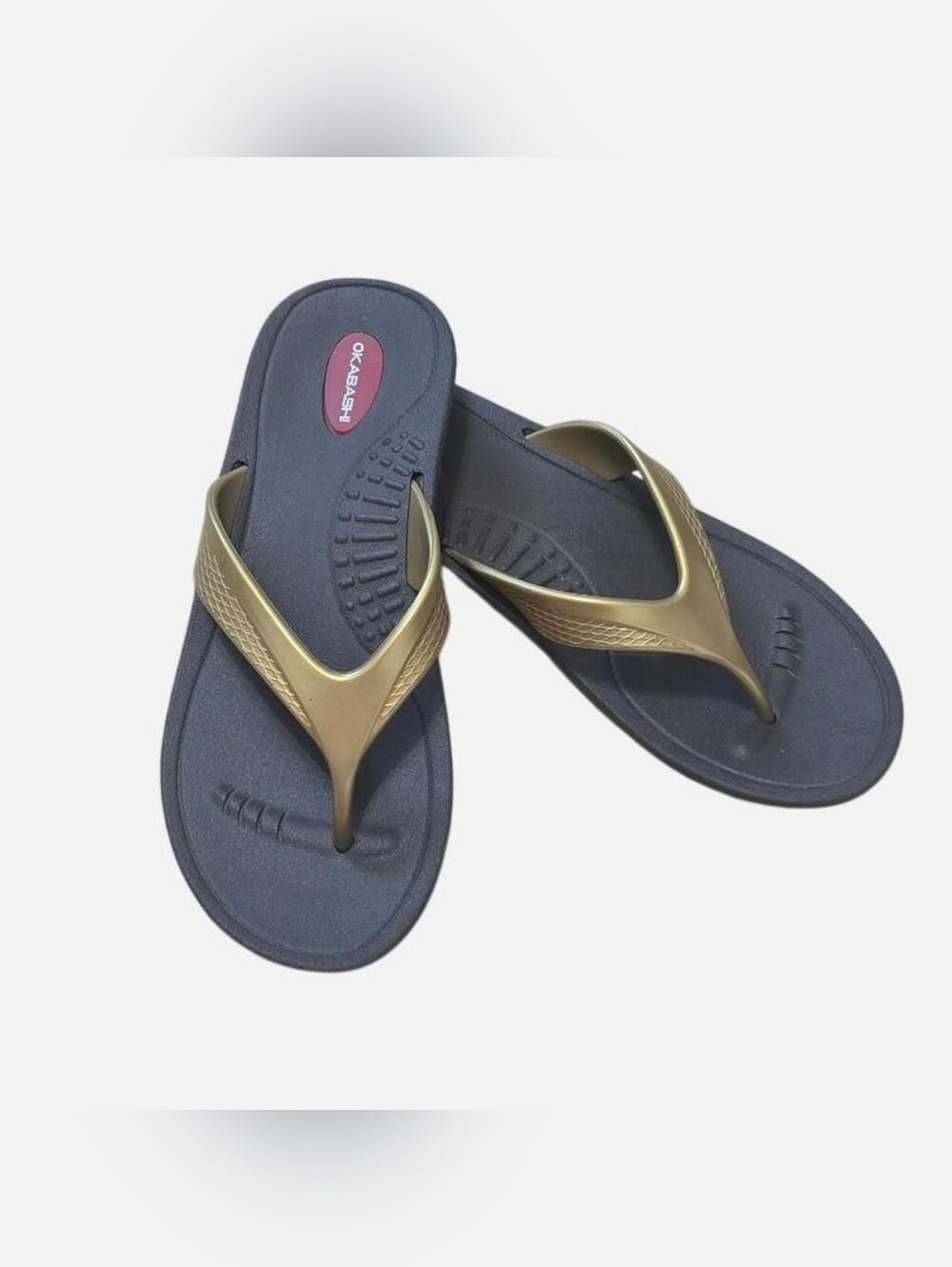 Okabashi Women's Gold Strap Flip Flops with Brown Footbed